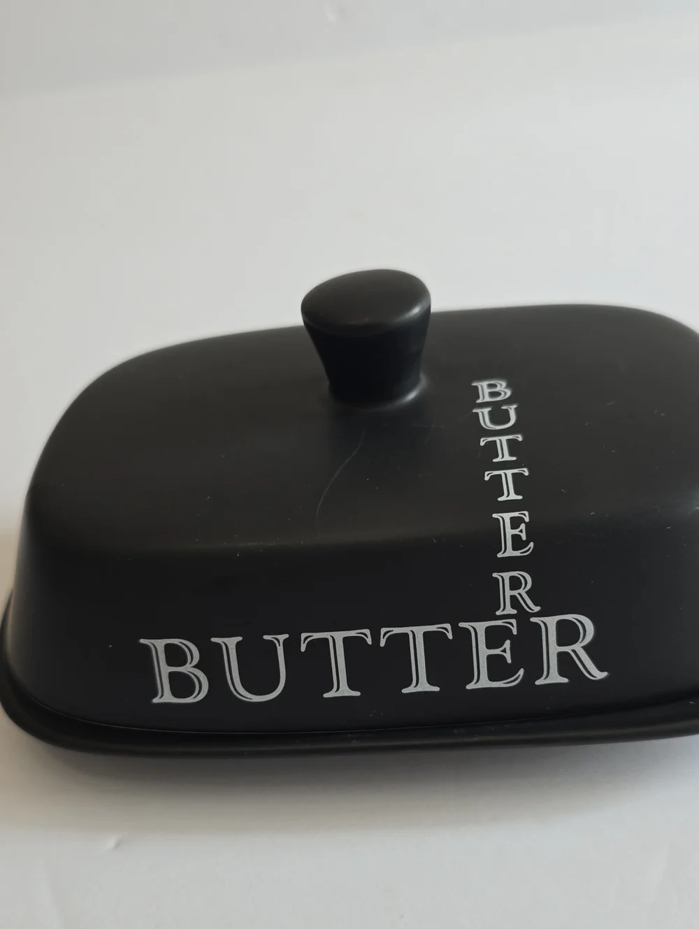 Vintage The Old Pottery Co Large Black Lidded Butter Dish Matte Ceramic